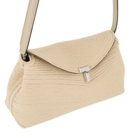 Toteme Pearl clutch bag with ribbed texture, silver-tone hardware clasp, and slim adjustable shoulder strap