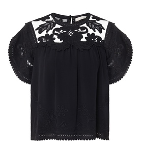 Alma Embroidery Lace Silk Top