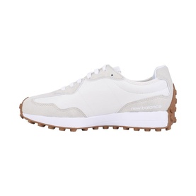 White and cream leather and suede low-top trainers with white sole and contrasting gum rubber outsole