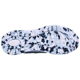 New Balance Golf women's shoe sole in blue navy, featuring a speckled white and navy outsole with flex grooves for grip.