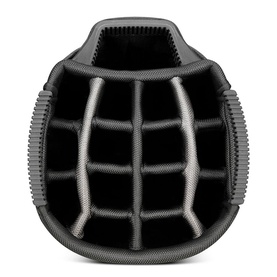 Big Max cart bag in black and grey, top-down view showing multi-section club divider with structured compartments