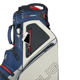 Big Max golf cart bag in navy, cream and red, featuring zip pockets and top handle detail