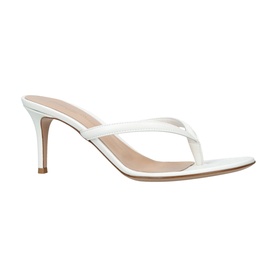 Gianvito Rossi white leather thong heeled mule sandal with slender toe-post strap and stiletto heel
