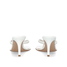 Gianvito Rossi white leather heeled mules with double straps and slender stiletto heel, rear view