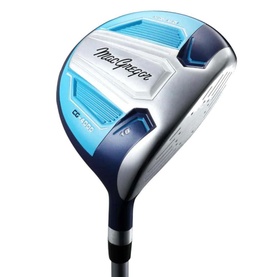 MacGregor golf fairway wood club in silver and blue, featuring large clubhead with branded crown and graphite shaft