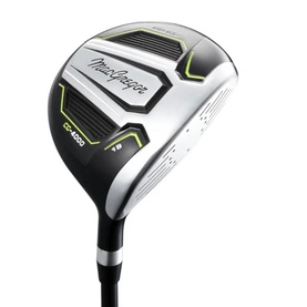 MacGregor CG4000 fairway wood in silver and yellow-green with black graphite shaft, front-facing view