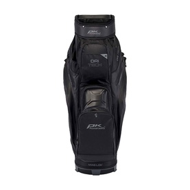 Powakaddy cart bag in Stealth Black with multiple zip pockets, Dri-Tech branding, and structured base