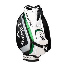 Callaway Elite staff golf bag in white, black and green with silver accents, carry handle and dual shoulder strap