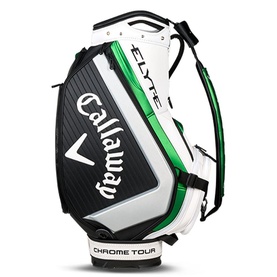 Callaway Elite Chrome Tour staff golf bag in white, black and green with embroidered branding and multiple club dividers