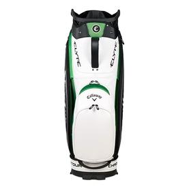Callaway Chrome Staff Colour cart golf bag in white, black and green with silver accents and structured divider top