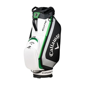 Callaway cart bag in Staff Colour white, black and green with structured top dividers and branded logo detail