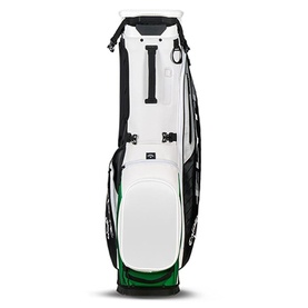 Callaway stand bag in white, black and green with multiple zip pockets, top dividers and dual carry straps, front-facing view.