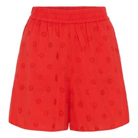 Kaffe Poppy Red broderie anglaise pull-on shorts with elasticated waist and wide leg