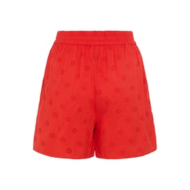 Kaffe Poppy Red broderie anglaise shorts with elasticated waist and floral cutwork pattern