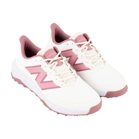 New Balance Golf women's golf shoes in sand, featuring pink logo detailing, lace-up fastening and spikeless sole
