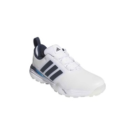 Adidas Golf men's golf shoe in white and collegiate navy, featuring lace-up fastening, textured upper and spiked sole.