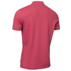 Calvin Klein Golf mauve polo shirt, rear view, short sleeves and stand collar detail visible.