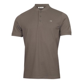 Calvin Klein khaki short sleeve polo shirt with mandarin collar, three-button placket and CK chest logo