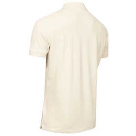 Cream short-sleeve polo shirt, rear view, ribbed collar and cuffs, plain back with side vents