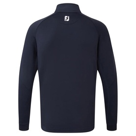 FootJoy navy quarter-zip pullover, back view, ribbed collar and raglan sleeves with FJ logo at nape