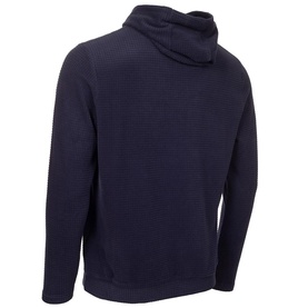 Calvin Klein Golf navy textured hoodie, back view showing ribbed knit fabric and oversized hood