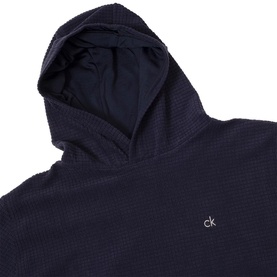 Calvin Klein Golf navy textured hoodie, close-up showing hood detail and embroidered CK chest logo