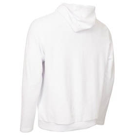 Calvin Klein Golf white hoodie, rear view, kangaroo pocket, relaxed fit with dropped hem and hood detail