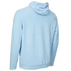 Calvin Klein Golf hoodie in Blue Bell, textured waffle-knit fabric, overhead cowl neck, long sleeves, back view