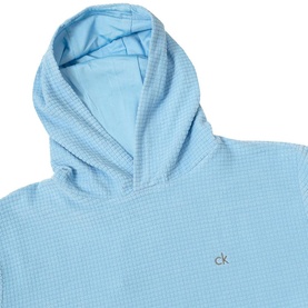 Calvin Klein Golf Blue Bell hoodie, textured waffle-knit fabric, drawstring hood, small CK logo embroidery on chest