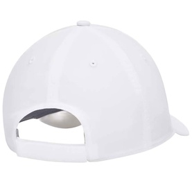 Under Armour baseball cap in white, rear view showing adjustable snap-back closure and ventilation eyelets