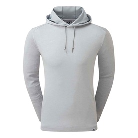 Footjoy Heather Grey hoodie with drawstring hood, long sleeves, and smooth lightweight fabric finish