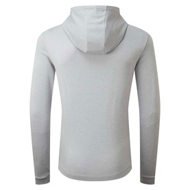 Footjoy hoodie in Heather Grey, rear view showing hood and long sleeves, lightweight pullover style