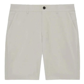Stone chino shorts with a flat front, side pockets, and single button fastening
