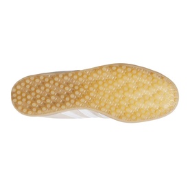 Adidas Golf mens golf shoe sole view in White Night Indigo, featuring circular rubber studs and gum-coloured outsole.