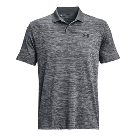 Under Armour polo shirt in grey marl with short sleeves, three-button placket, and logo embroidery on chest