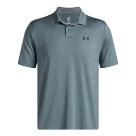 Under Armour polo shirt in Jasper Blue, short sleeve with three-button placket and logo embroidery on chest