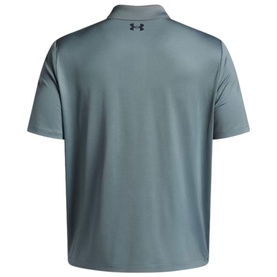 Under Armour polo shirt in Jasper Blue, rear view, short sleeves, logo at back neck, plain back panel