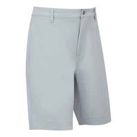 Footjoy men's grey golf shorts with flat front, side pockets, and zip fly fastening