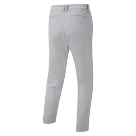 Footjoy grey slim-fit golf trousers, rear view showing back pockets and belt loops, tailored leg cut
