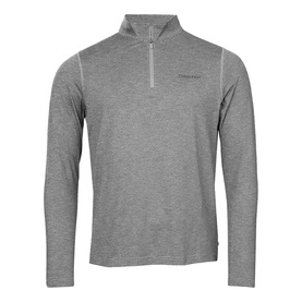 Grey marl long sleeve quarter-zip pullover top with ribbed collar and small chest logo