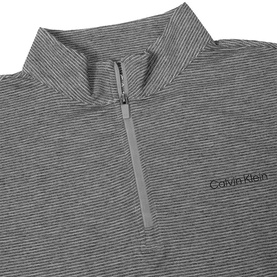 Calvin Klein grey fine stripe quarter-zip sweatshirt, funnel neck, logo embroidered at chest