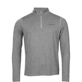 Grey marl long sleeve quarter-zip pullover top with ribbed collar and small chest logo