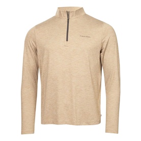 Calvin Klein Golf khaki quarter-zip long sleeve top with gunmetal zip and stand collar, marl texture