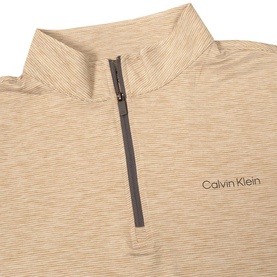 Calvin Klein Golf khaki quarter-zip top, textured stripe fabric, contrast grey zip, logo at chest