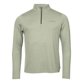 Calvin Klein sage green marl quarter-zip funnel neck sweatshirt with tonal chest logo and grey zip pull