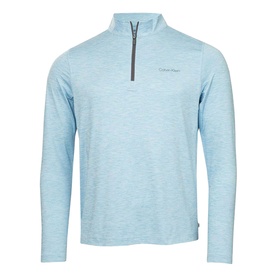 Calvin Klein Golf sky blue marl quarter-zip pullover top with grey zip detail and long sleeves, ghost mannequin shot