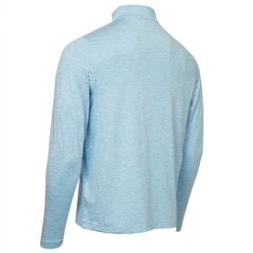 Calvin Klein Golf sky blue marl quarter-zip long sleeve top, rear view showing curved hem and side seam detail
