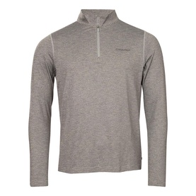 Grey marl long-sleeve quarter-zip top with mock neck collar and contrast stitching detail