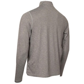Grey marl quarter-zip long-sleeve top, rear view, with raglan-style seams and stretch fabric finish