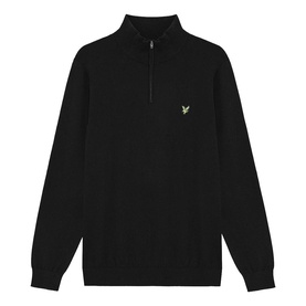 Lyle & Scott Golf half-zip knit jumper in Jet Black, with eagle logo embroidery and ribbed collar and cuffs
